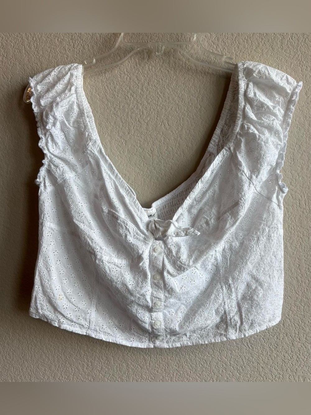 Frankie’s bikinis white eyelet embroidered  bustier crop top
